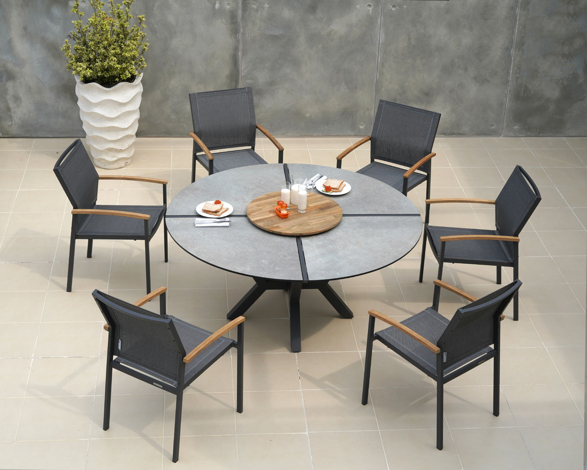 Zebra Gartentisch Helix HPL rund 160 cm Zebra