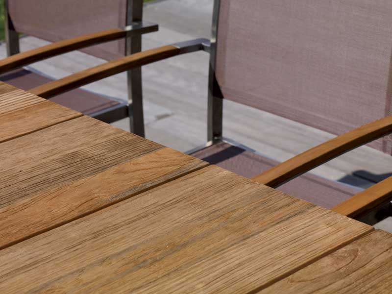 Zebra Teak-Tisch Naxos 180x100 cm Quadratrohr Zebra