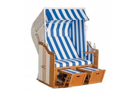 Strandkorb Rustikal 250 Basic Stoff 200, Geflecht weiss Sunny Smart