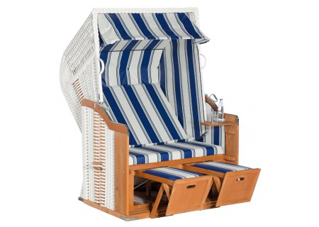 Strandkorb Rustikal 250 Basic Stoff 630, Geflecht weiss Sunny Smart