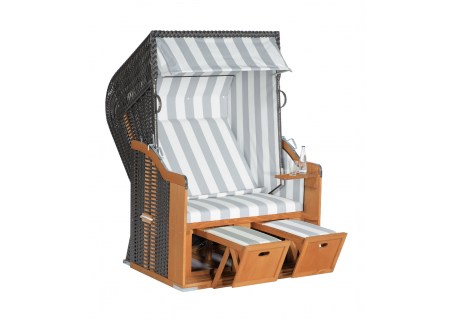 Strandkorb Rustikal 250 Basic Stoff 210, Geflecht anthrazit Sunny Smart
