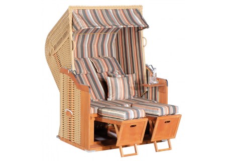 Strandkorb Rustikal 250 Plus Stoff 1235, Geflecht beige Sunny Smart