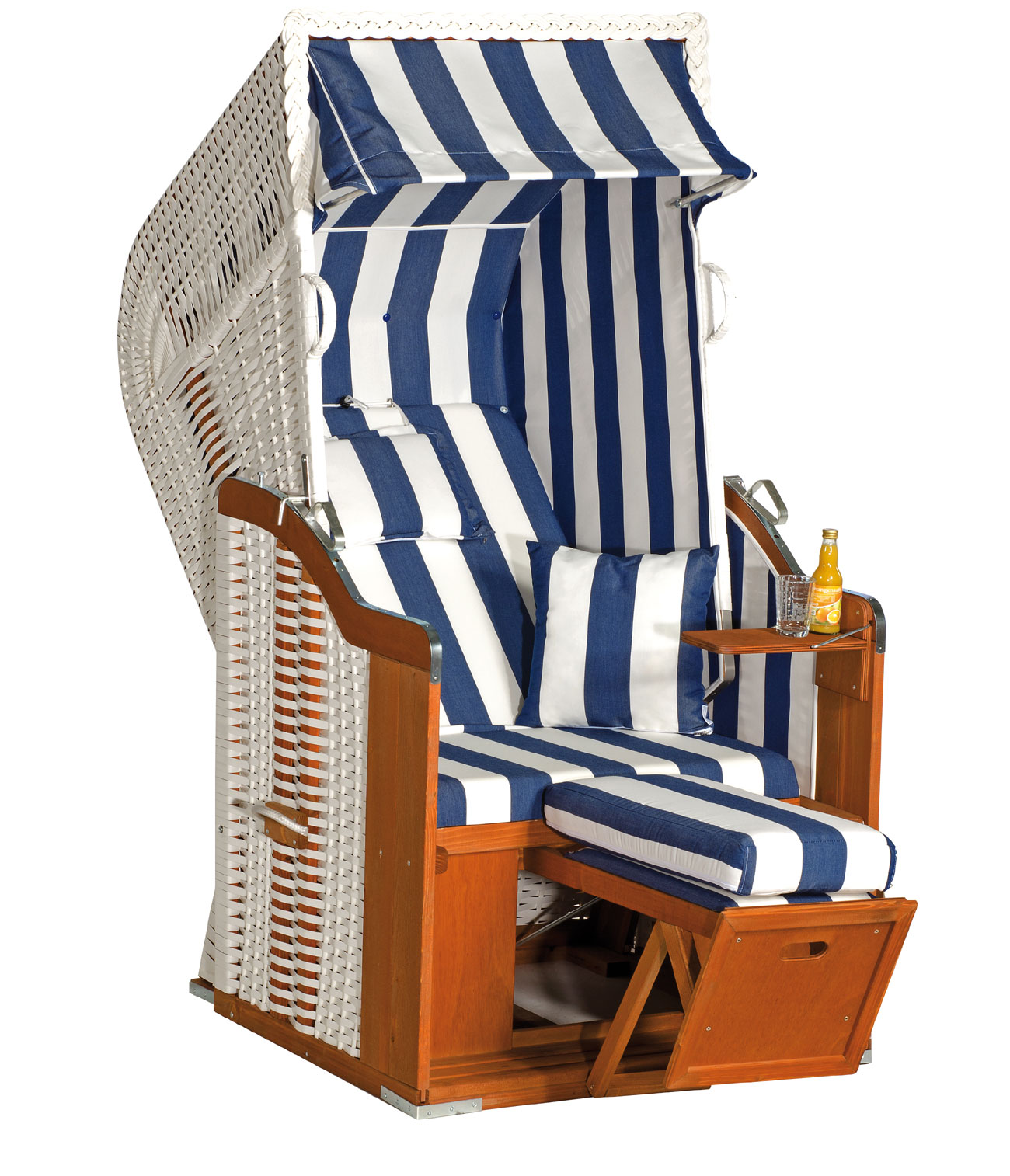 1Sitzer Strandkorb Rustikal 250 Plus Stoff 1080, Geflecht weiss Sunny