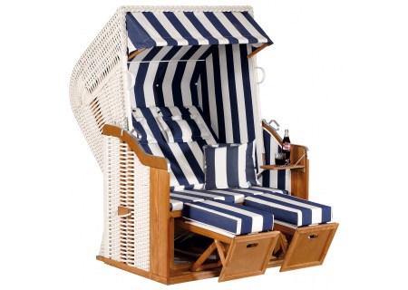 Strandkorb Rustikal 250 Plus Stoff 1080, Geflecht weiss Sunny Smart