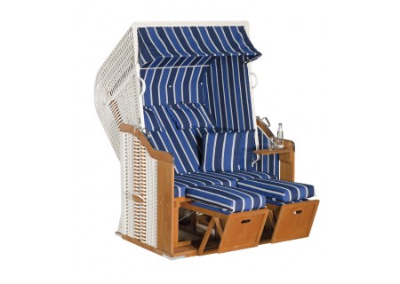 Strandkorb Rustikal 250 Plus Stoff 1223, Geflecht weiss Sunny Smart