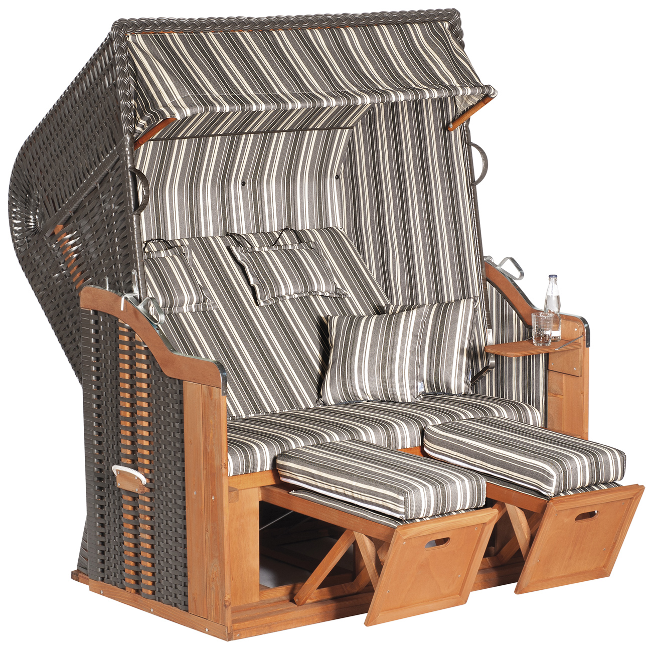 Strandkorb Rustikal 250 XL Plus Stoff 1204, Geflecht anthrazit Sunny
