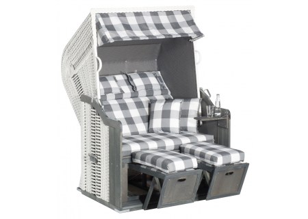 Strandkorb Rustikal 255 Plus Stoff 1210, Geflecht weiss Sunny Smart