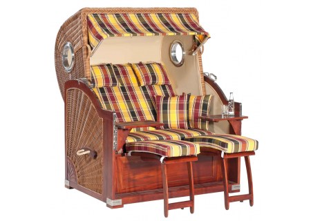 Strandkorb Rustikal 500 Plus Stoff 1216, Geflecht natura-braun Sunny Smart