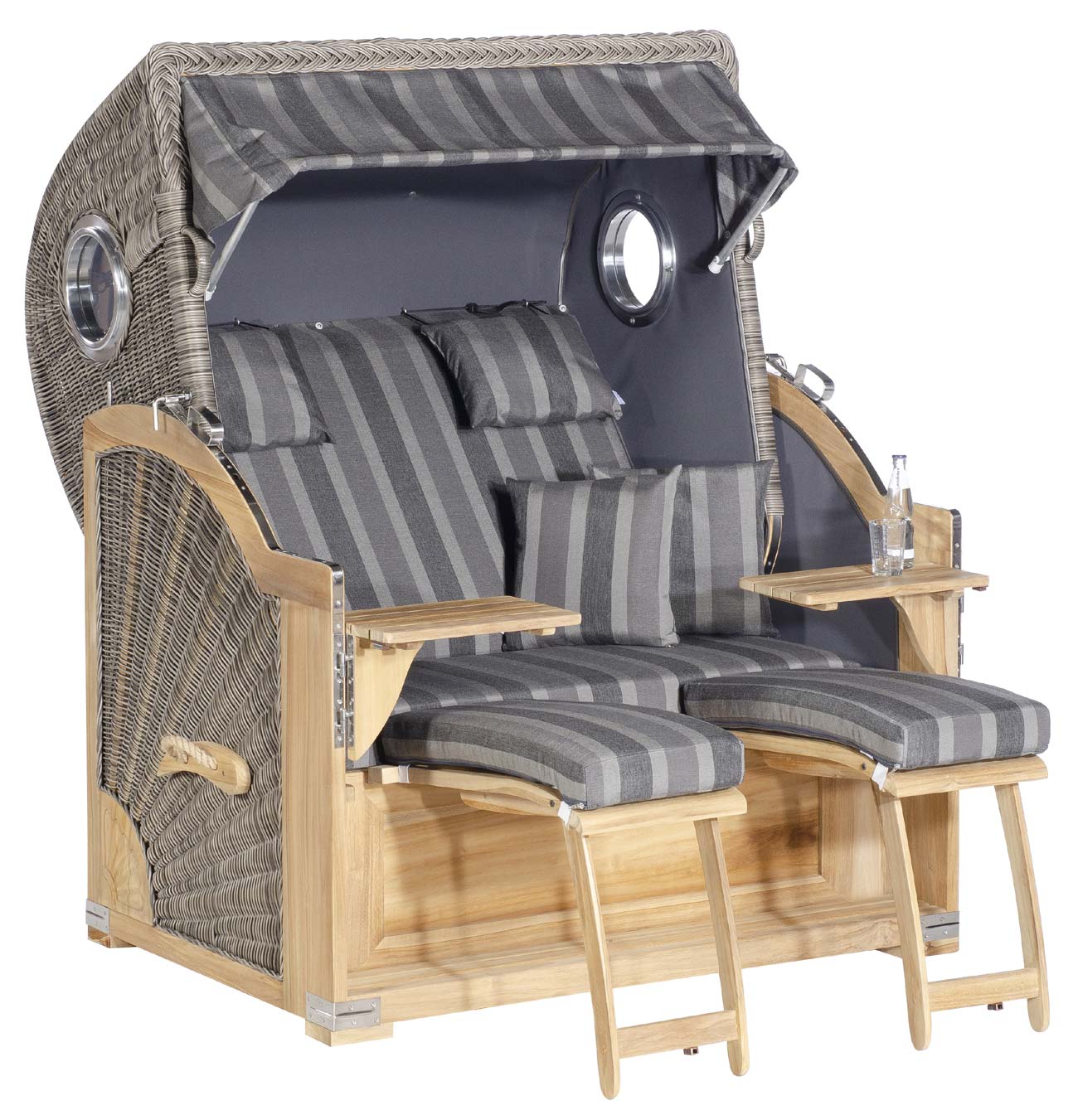 Strandkorb Rustikal 500 Plus Teak Stoff 1232 Geflecht basaltgrau Sunny