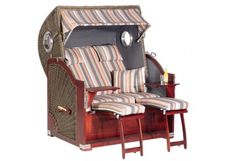 Strandkorb Rustikal 500 Plus Stoff 1235, Geflecht cappuccino Sunny Smart