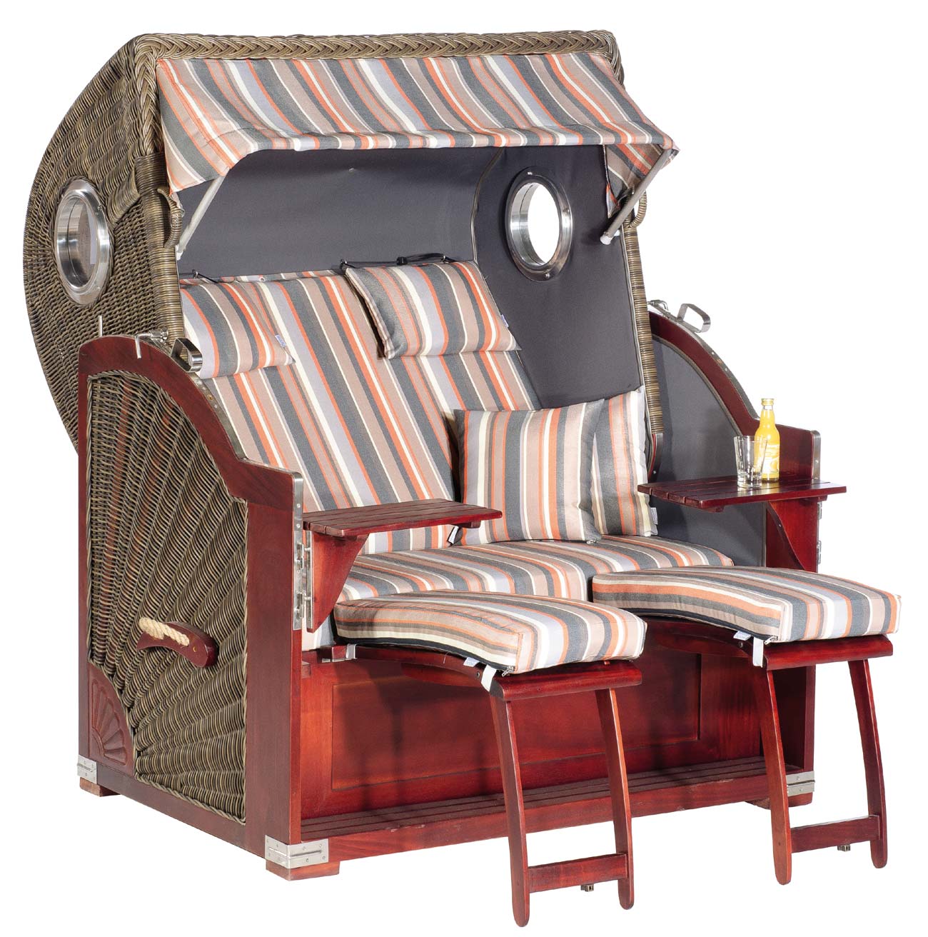 Strandkorb Rustikal 500 Plus Stoff 1235, Geflecht cappuccino Sunny
