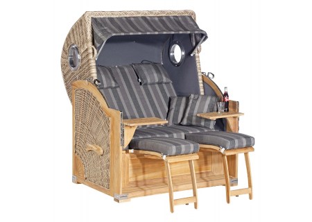 Strandkorb Rustikal 500 Plus Teak Stoff 1232 Geflecht antik-weiss Sunny