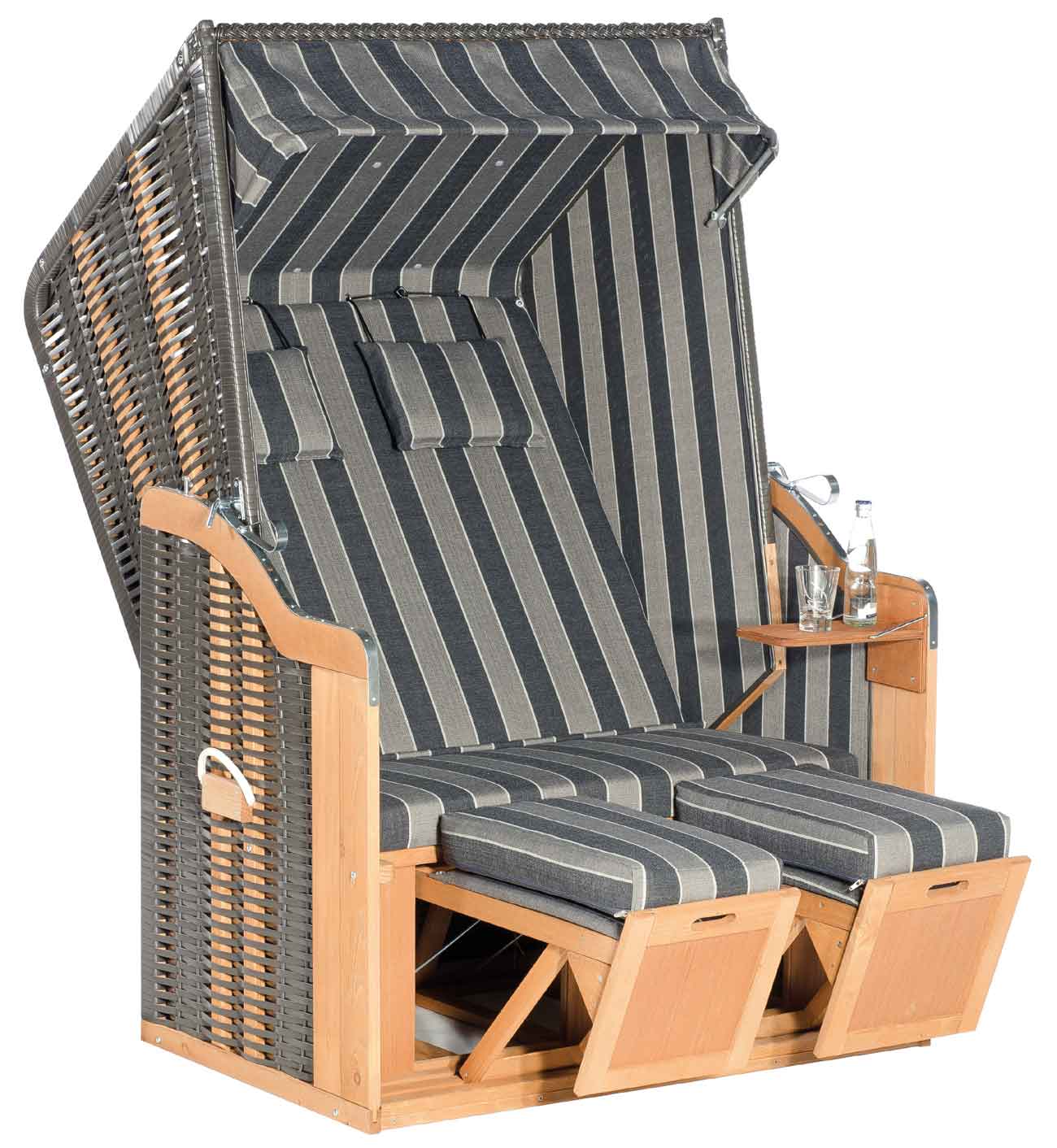 Strandkorb Rustikal 50 Plus Stoff 1175, Geflecht anthrazit Sunny Smart