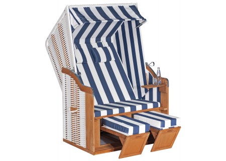 Strandkorb Rustikal 50 Plus Stoff 1080, Geflecht weiss Sunny Smart