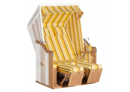 Strandkorb Rustikal 50 Plus Stoff 1220, Geflecht weiss Sunny Smart