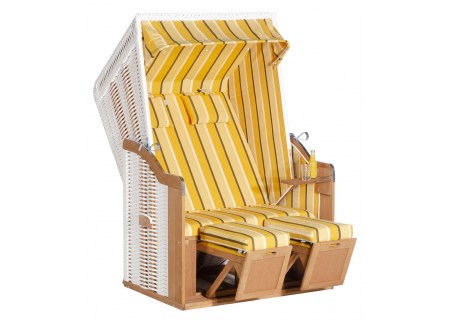 Strandkorb Rustikal 50 Plus Stoff 1220, Geflecht weiss Sunny Smart