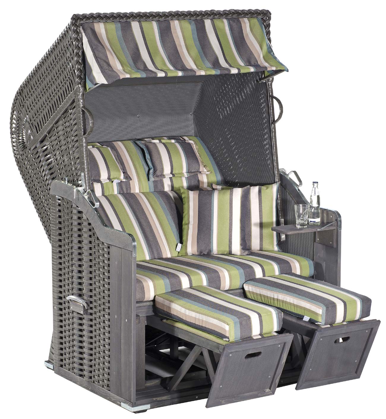 Strandkorb Rustikal 255 Plus Stoff 1226, Geflecht anthrazit Sunny Smart